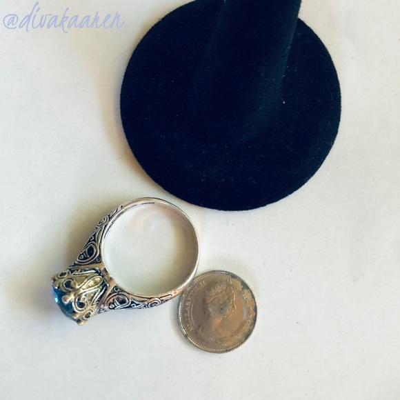 Sapphire Ring Sterling Silver & 14K Gold Filigree Estate Vintage - Picture 4 of 15